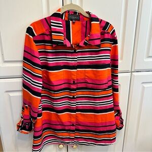 Elementz Striped Button-Down Shirt in Orange, Pink, Black, White